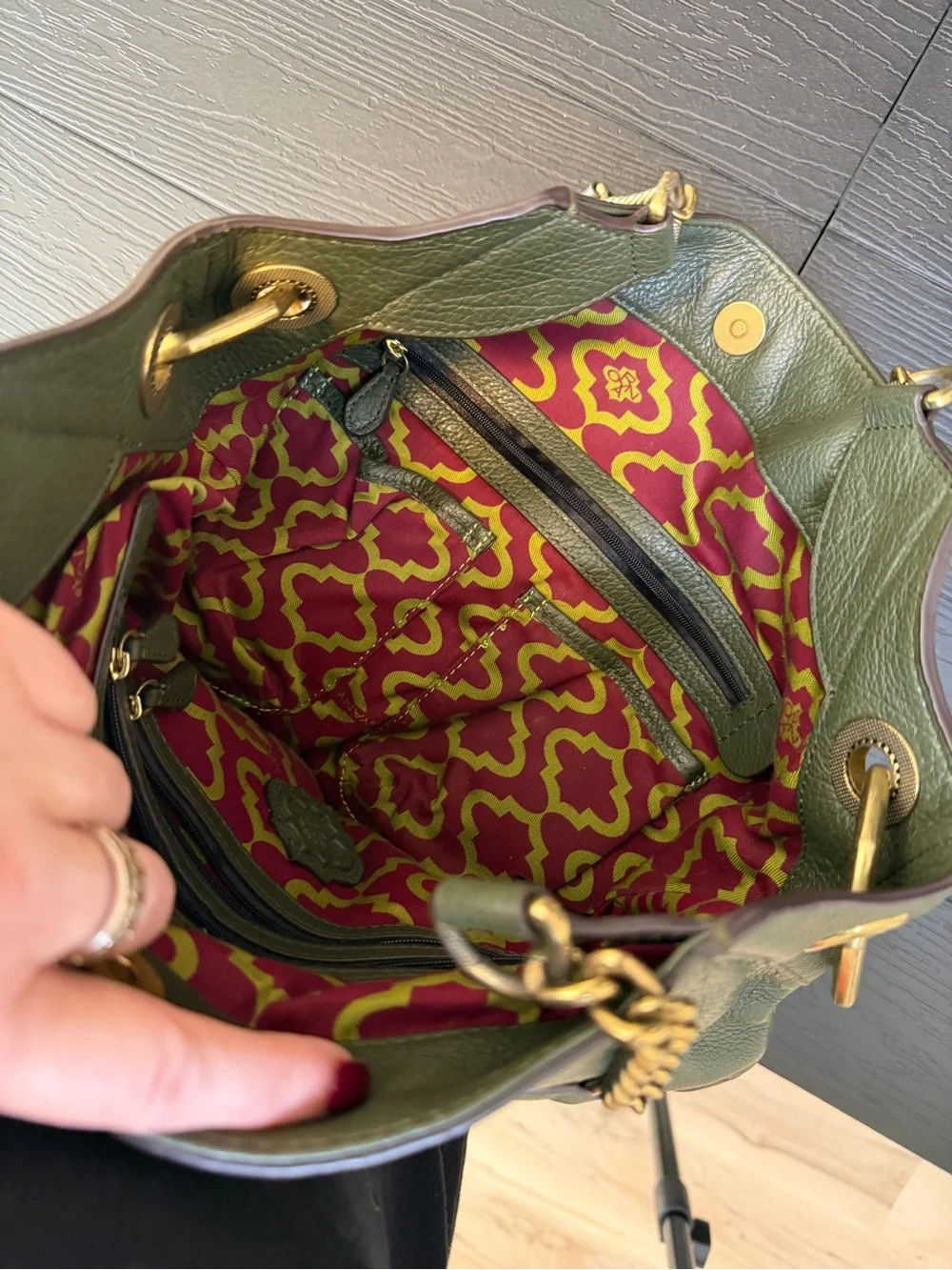 orYANY Olive Green Pebbled Leather Chain Hobo Shoulder Crossbody Bag